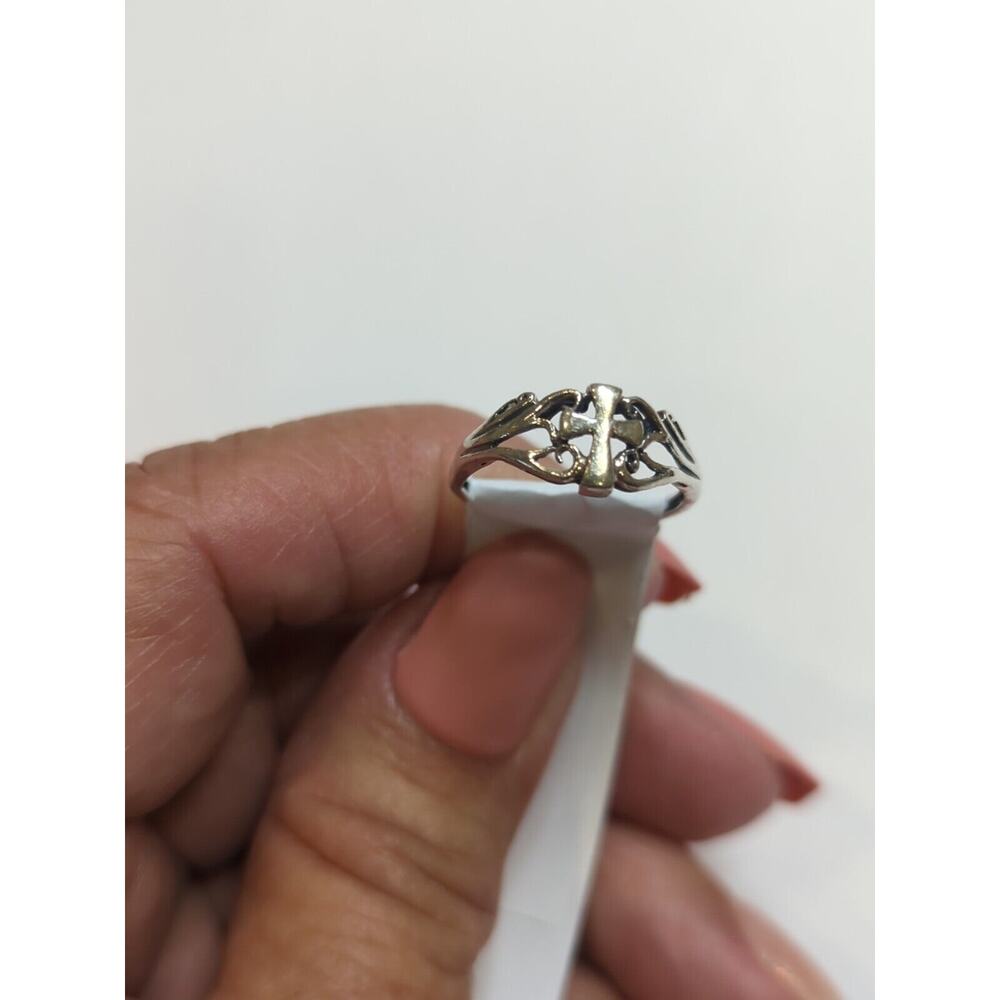 VTG Sterling 925 A Silver Cross Center Design Ring, Size 5.5 Band, British - Picture 2 of 11
